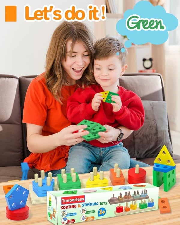 Wooden Shape Sorter Puzzle for Toddlers, Ages 1-3