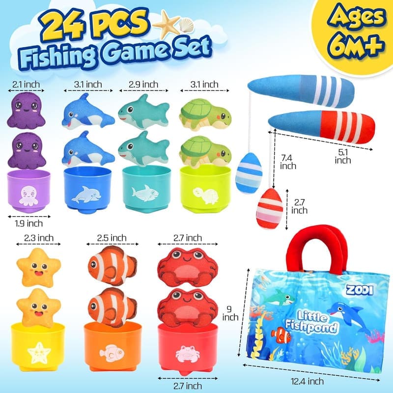 Toddler Fishing Game and Stacking Cups - Montessori Toys 1-3 Years