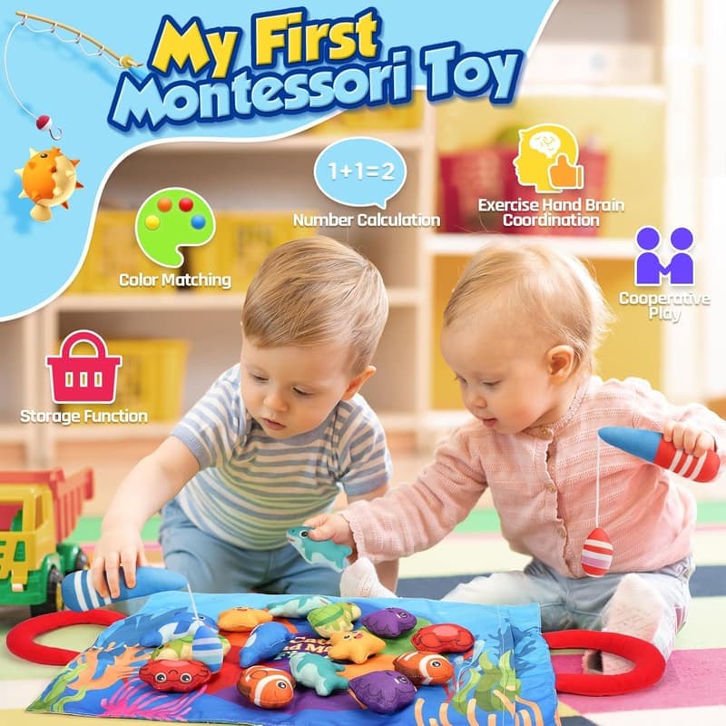 Toddler Fishing Game and Stacking Cups - Montessori Toys 1-3 Years