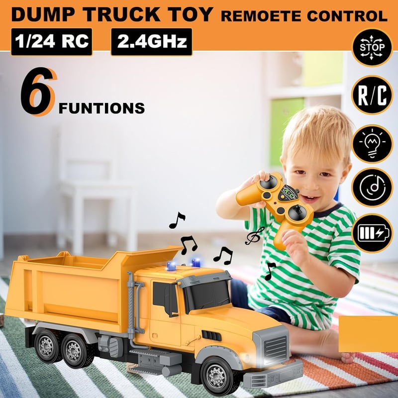 RC Dump Truck Toy with 2 Rechargeable Batteries - Perfect Birthday Gift for Boys 3-8 Years