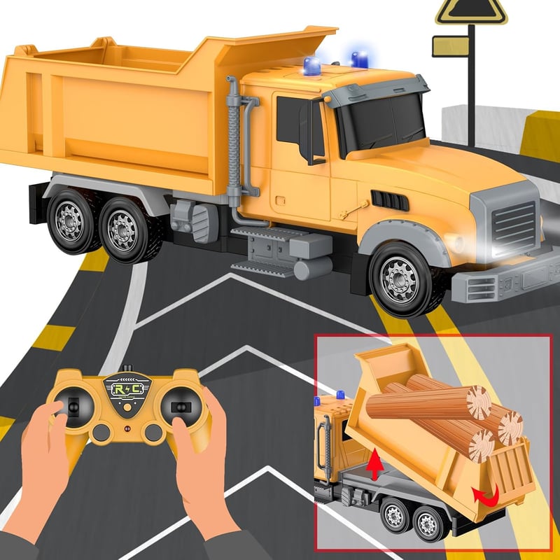 RC Dump Truck Toy with 2 Rechargeable Batteries - Perfect Birthday Gift for Boys 3-8 Years