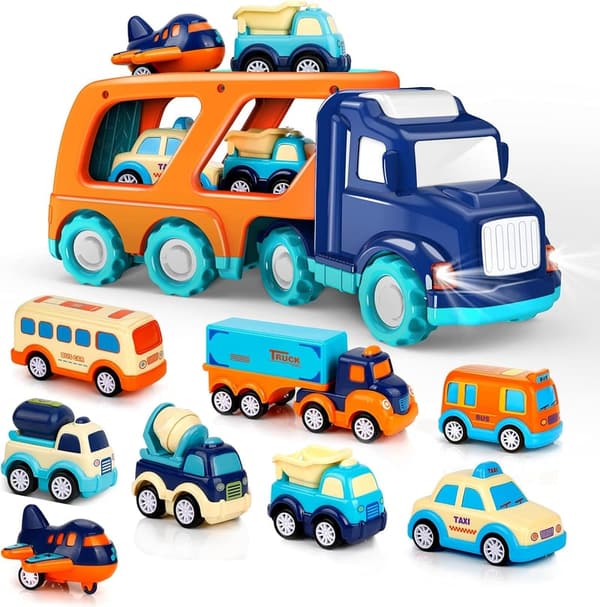 Kids' Toy Transport Truck Set with 8 Pull Back Cars