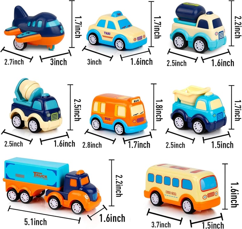 Kids' Toy Transport Truck Set with 8 Pull Back Cars