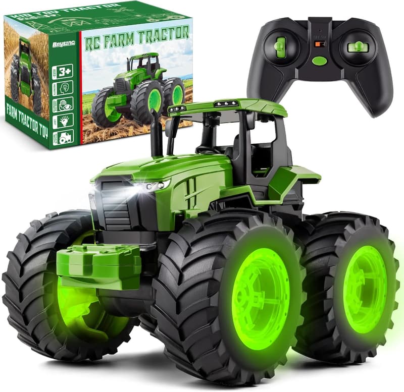Light Up Remote Control Tractor Toy for Kids Ages 3-7