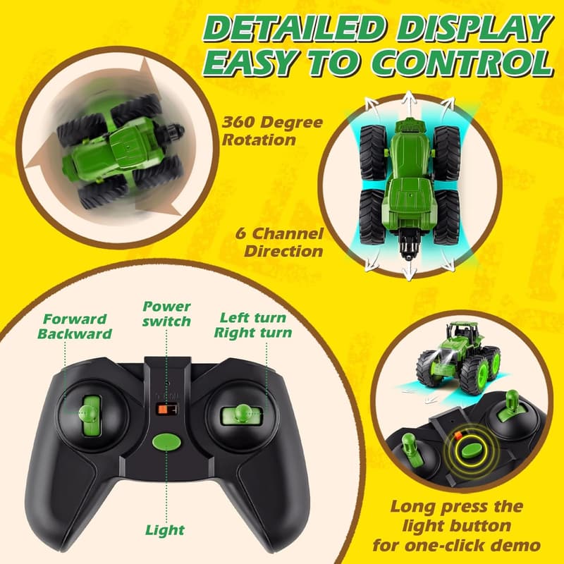 Light Up Remote Control Tractor Toy for Kids Ages 3-7