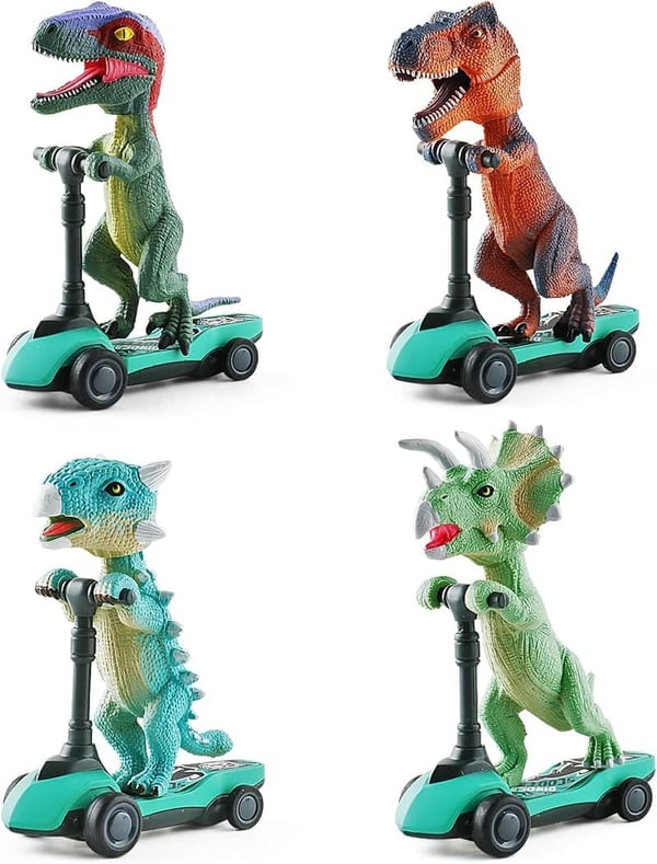 Dinosaur Scooter Pull-Back Cars Set for Kids (4-Pack)