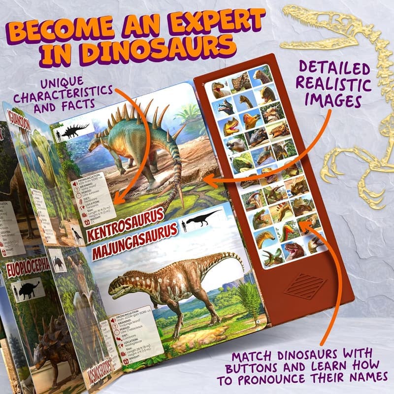 Dinosaur Toy Set with Book & Sounds for Kids 2-7 Years