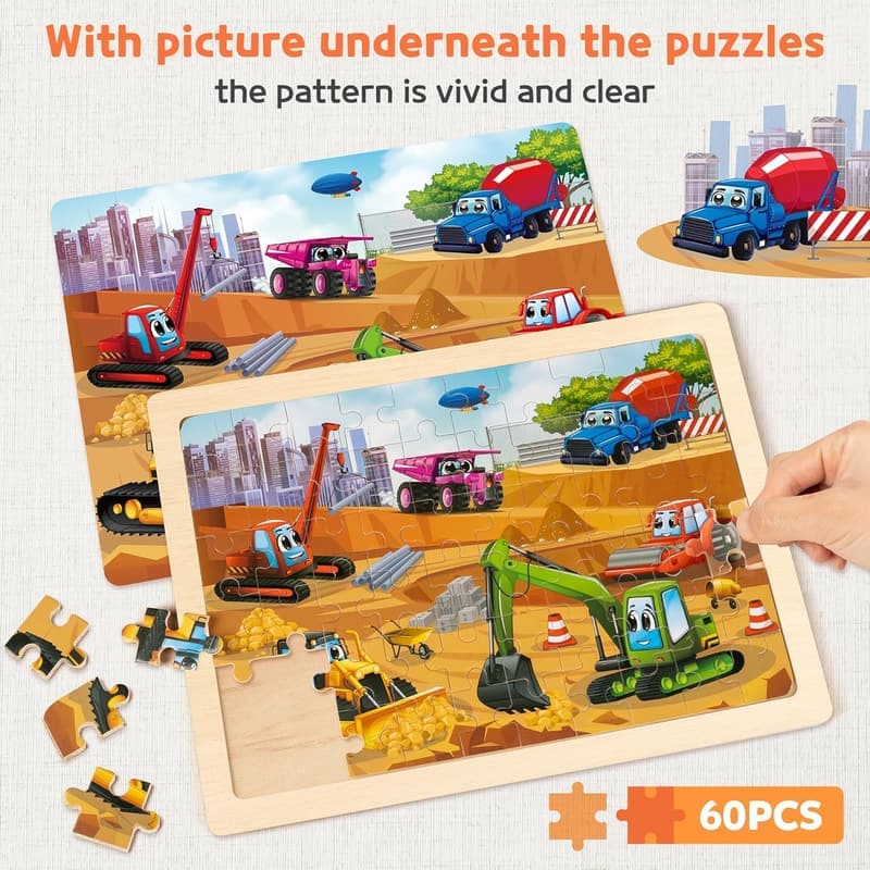 Educational Wooden Vehicle Puzzles for Kids Ages 4-8 (6 Packs)