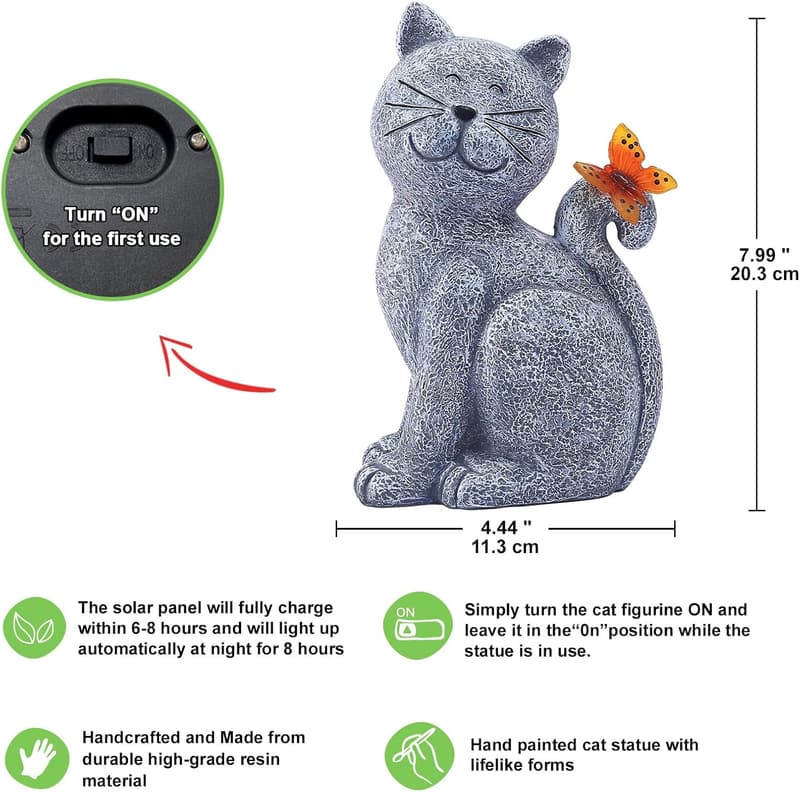 Solar Cat Garden Statue with Butterfly - Outdoor Decor for Women