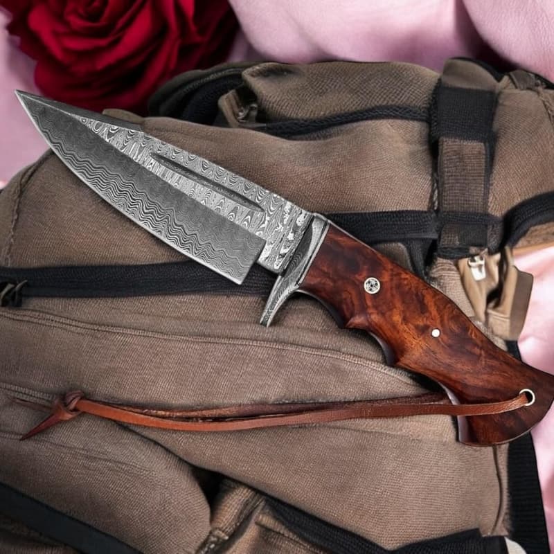 Custom Handmade Damascus Steel Knife with Wooden Handle