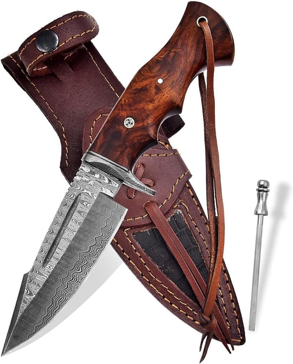 Custom Handmade Damascus Steel Knife with Wooden Handle