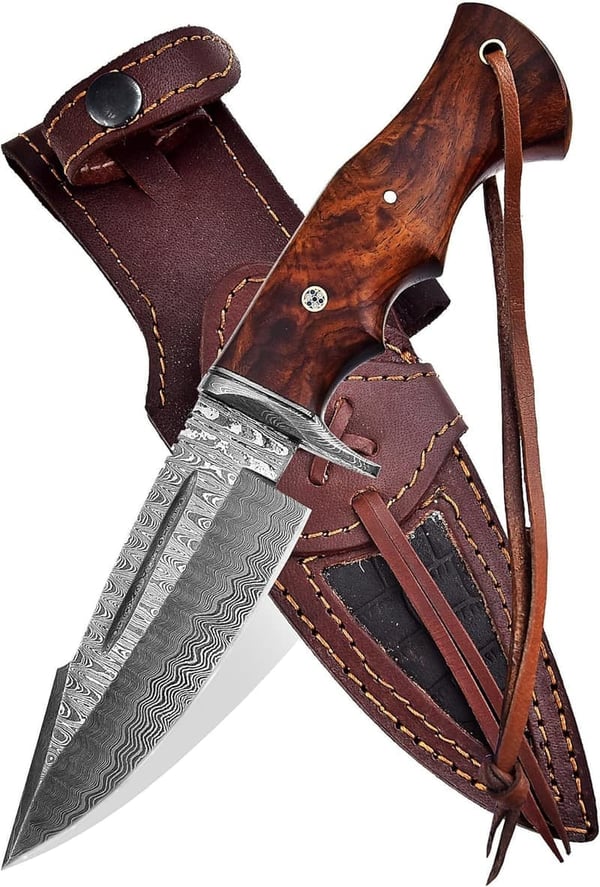 Custom Handmade Damascus Steel Knife with Wooden Handle