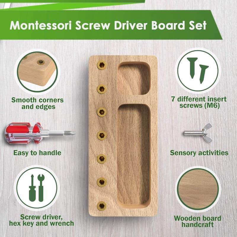 Montessori Screwdriver Board Set for Kids - Wooden STEM Toy