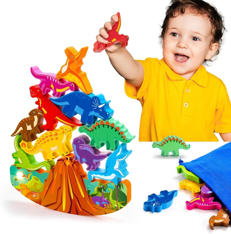 Dinosaur Wooden Stacking Blocks Montessori Toy for Kids 2-7