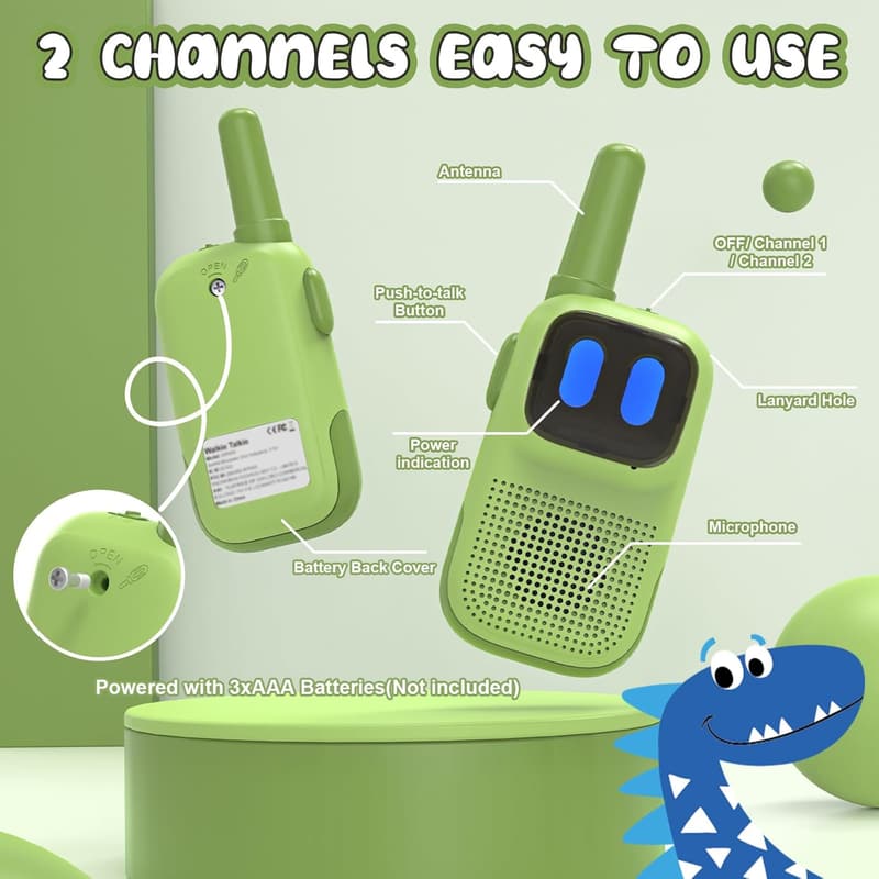 Kids Walkie Talkies 2-Pack, 1000FT Range, Educational Outdoor Toy