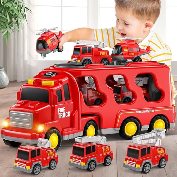 Birthday Gift: 5-in-1 Fire Truck Toy Set for Toddlers 3-6