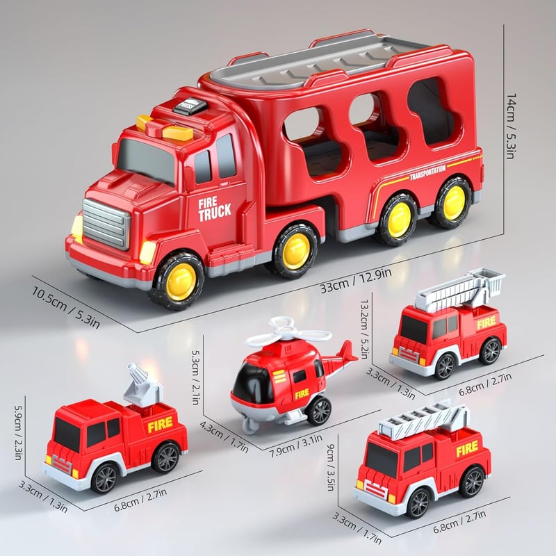 Birthday Gift: 5-in-1 Fire Truck Toy Set for Toddlers 3-6