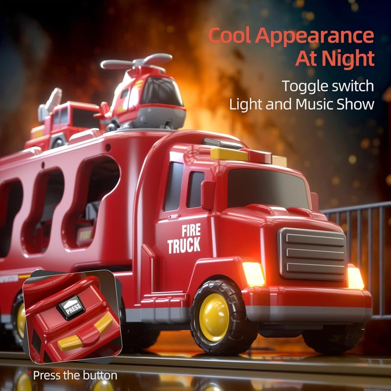 Birthday Gift: 5-in-1 Fire Truck Toy Set for Toddlers 3-6