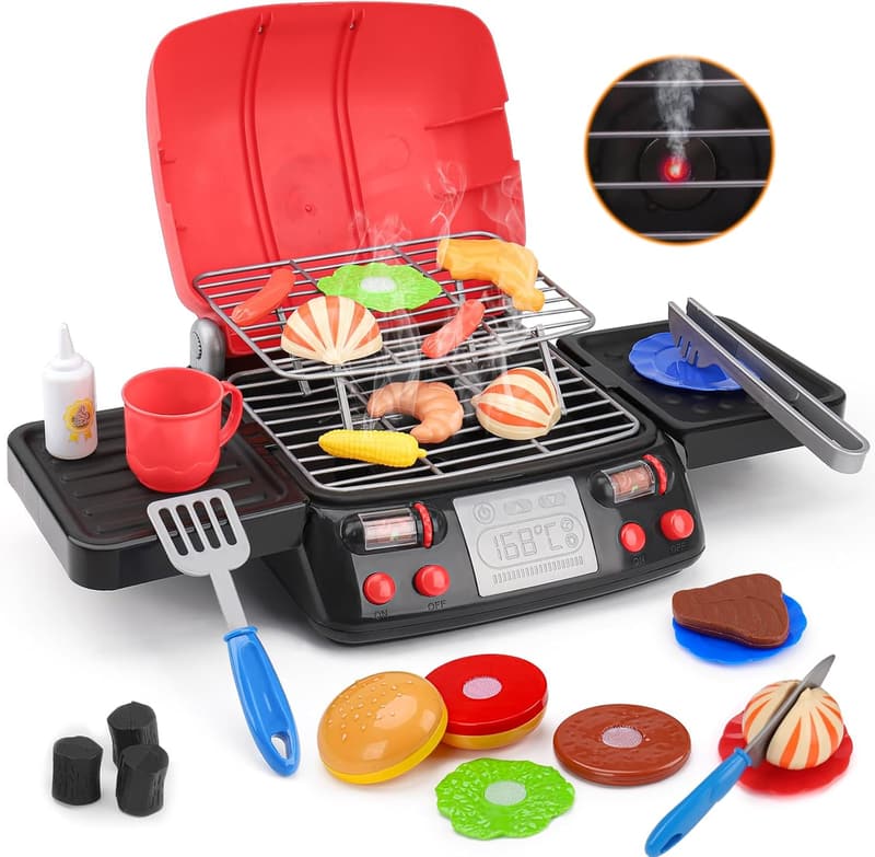 Kids BBQ Playset with Pretend Smoke & Light - Birthday Gift