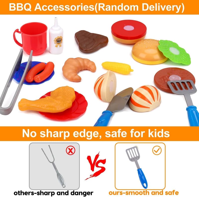 Kids BBQ Playset with Pretend Smoke & Light - Birthday Gift