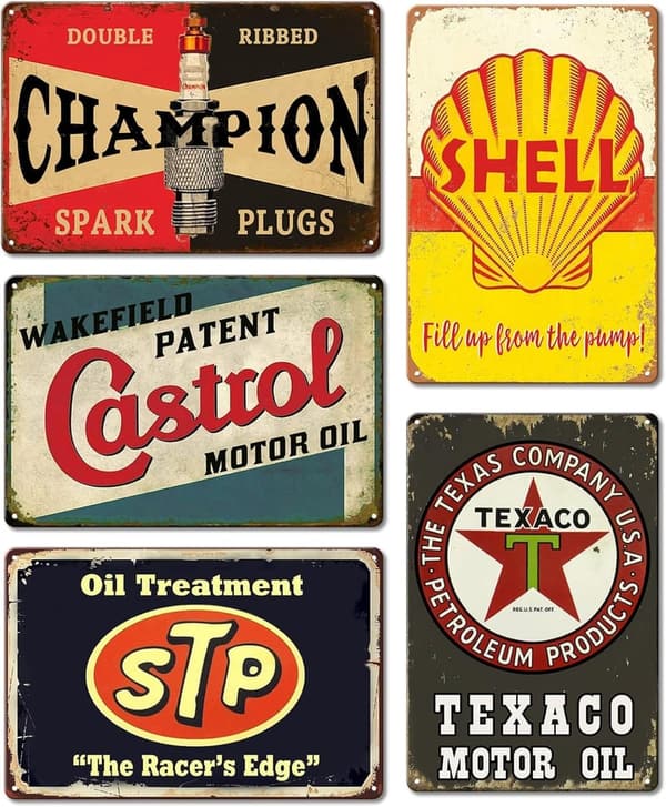 Vintage Metal Garage Signs - Retro Wall Decor for Men (5 Pcs)