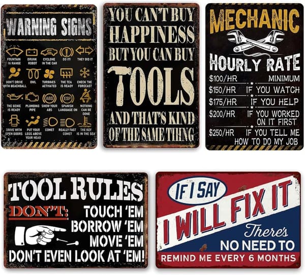 Funny Vintage Metal Garage Signs - Man Cave Decor for Men