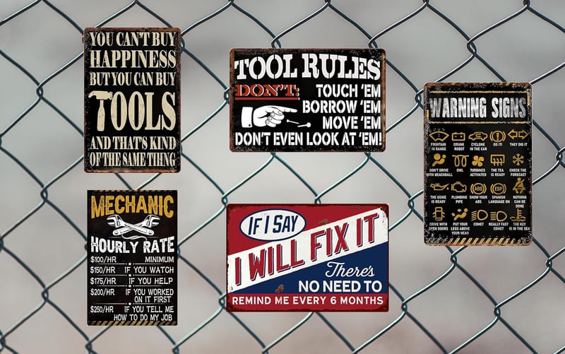 Funny Vintage Metal Garage Signs - Man Cave Decor for Men