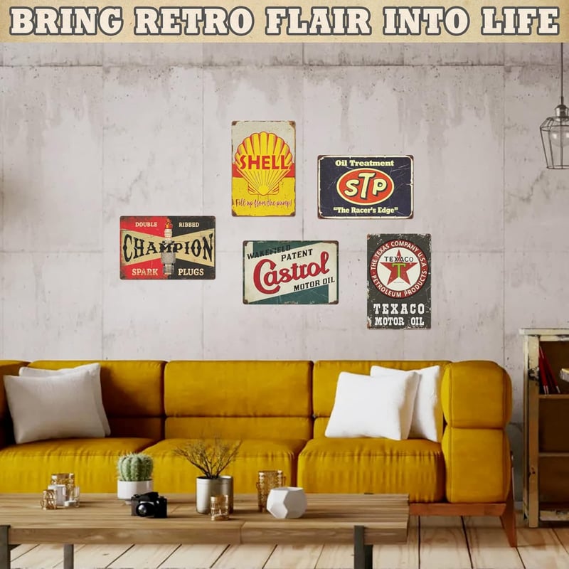 Vintage Garage Signs Set - Retro PVC Wall Decor for Men
