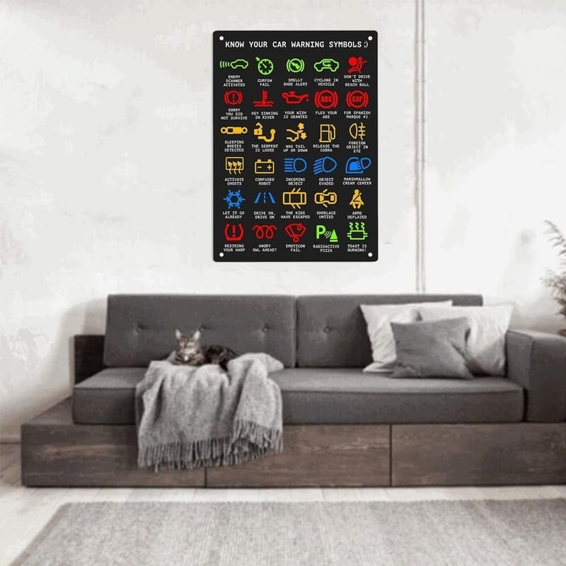 Funny Mechanics Warning Lights Metal Sign for Home & Office Decor