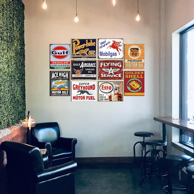 Vintage Garage Signs Set for Men's Man Cave Decor - 10 Pieces