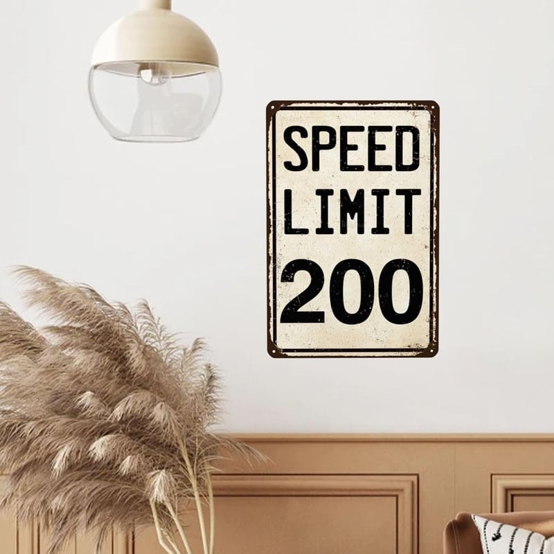 Vintage 200 MPH Speed Limit Metal Sign for Man Cave Decor