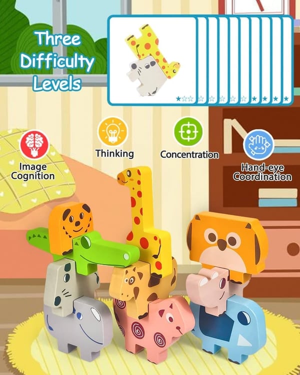 Educational Wooden Animal Blocks Set for Toddlers (Age 2-4)