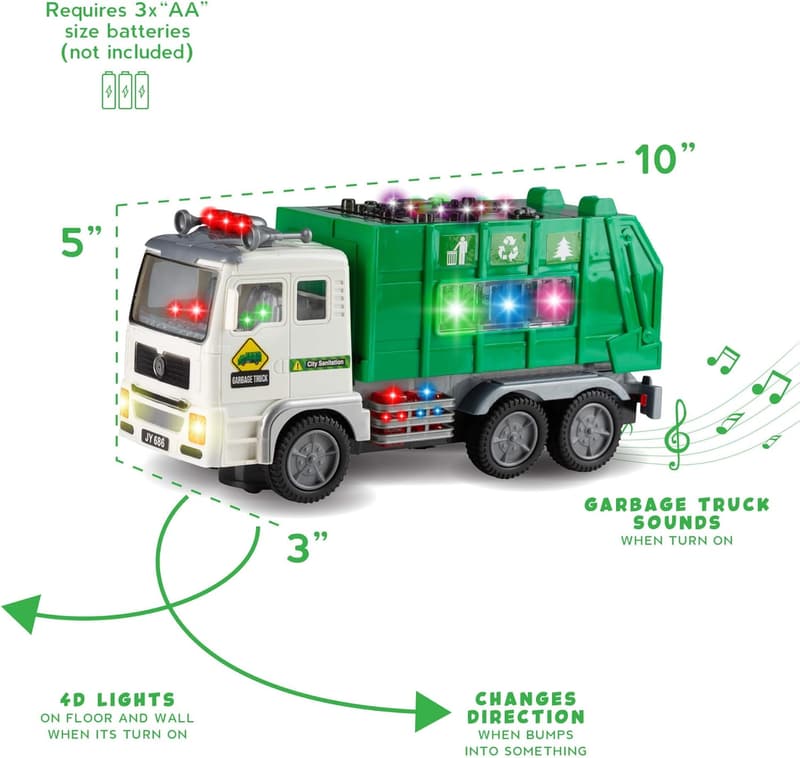 Toy Garbage Truck with 4D Lights & Sounds for 3+ Kids