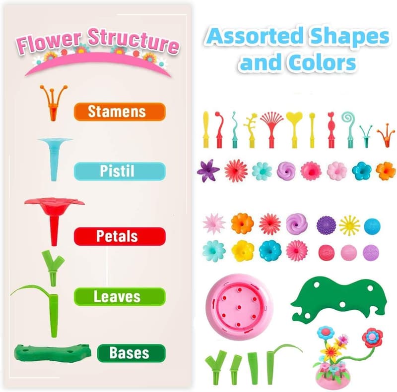 Girls' Flower Building Toy Set - 148 pcs Arts & Crafts Activity