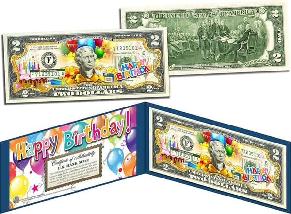 Uncirculated Two Dollar Bill Birthday Collectible Display