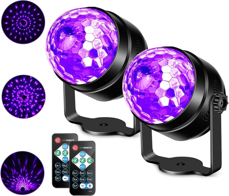 Glow Party UV Black Lights, 6W LED Strobe with Remote, 2 Pack