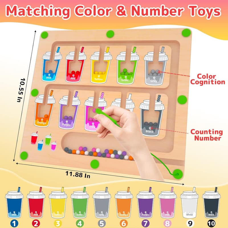 Montessori Magnetic Color & Number Maze Puzzle for Toddlers