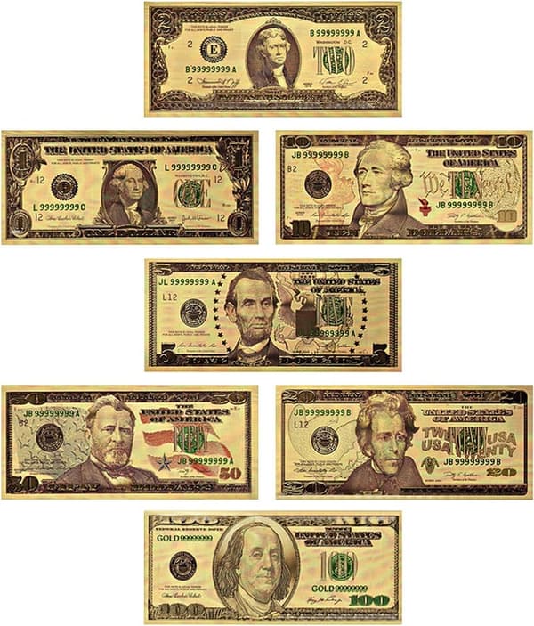 Gold-Coated USA President Limited Edition Banknote Set (7 Pack)
