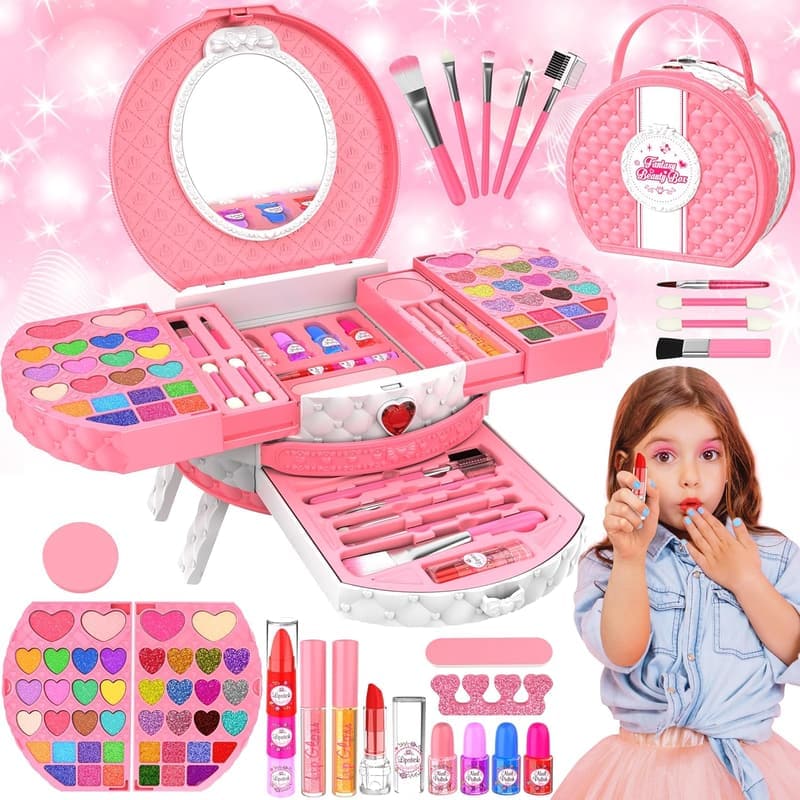 Kids Makeup Kit, 66-Piece Washable Cosmetic Set for Ages 3+