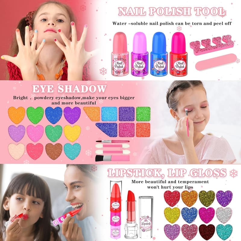 Kids Makeup Kit, 66-Piece Washable Cosmetic Set for Ages 3+