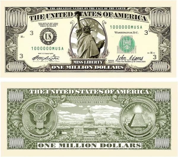 Traditional Million Dollar Bill - Pack of 5 Art Prints