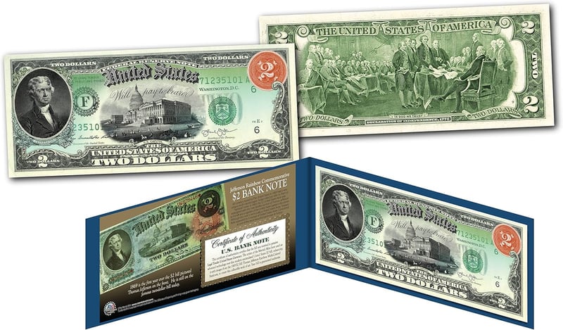 Modern $2 US Bill - Rainbow 1869 Jefferson Banknote