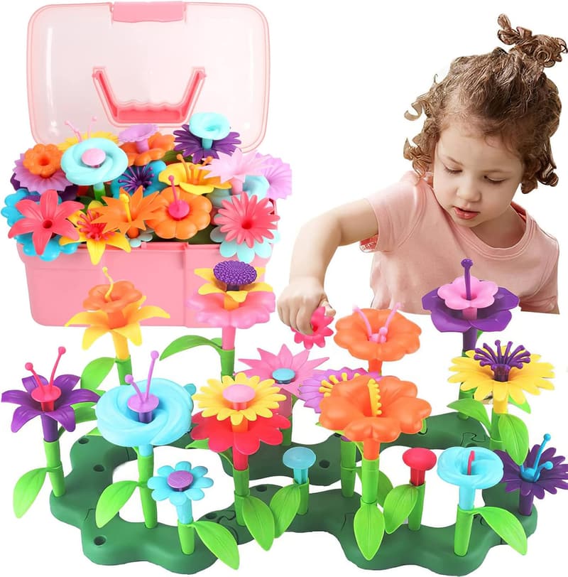 STEM Flower Garden Building Toy for Toddlers with Carry Box