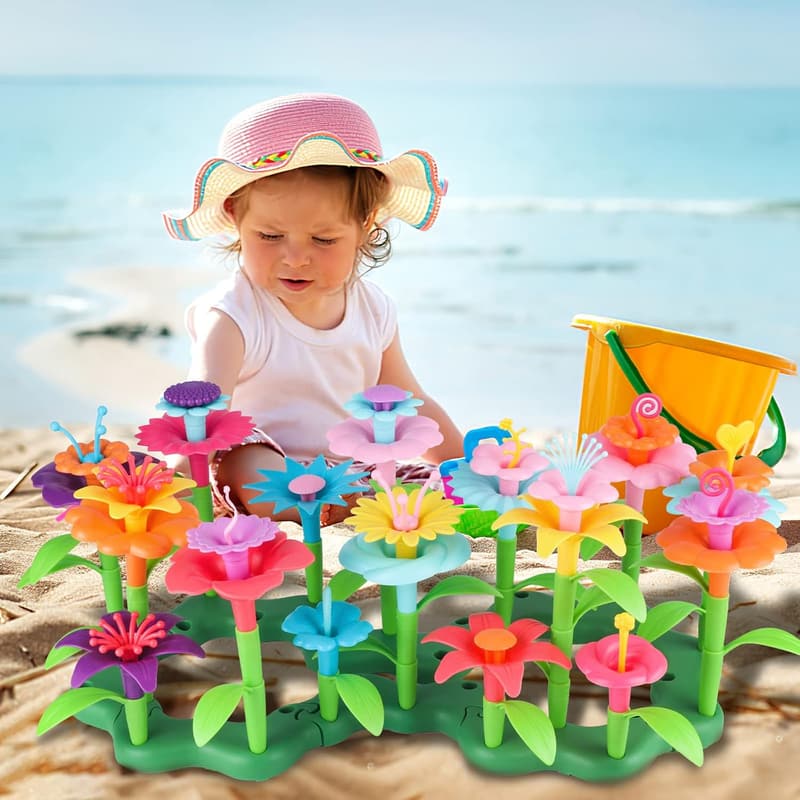 STEM Flower Garden Building Toy for Toddlers with Carry Box