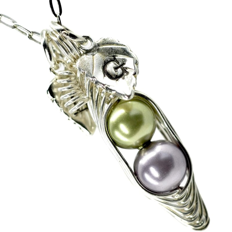 Personalized Sterling Silver Peapod Necklace with Initial Charms