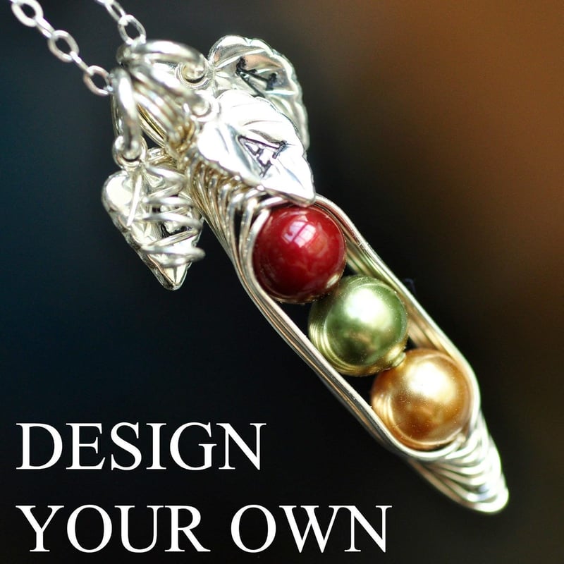 Personalized Sterling Silver Peapod Necklace with Initial Charms