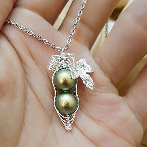 August Birthstone Silver Leaf Peapod Necklace with Pearls