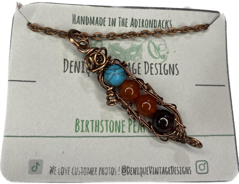 Customizable Birthstone Peapod Charm Necklace in 14k Rose Gold
