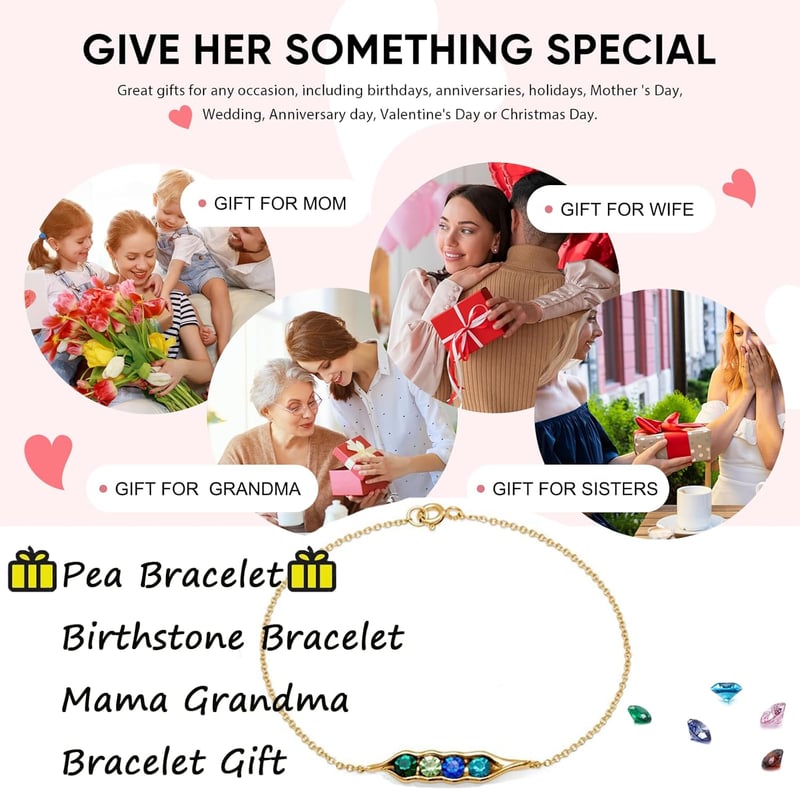 Personalized Mother's Day Link Bracelet with Up to 6 Birthstones
