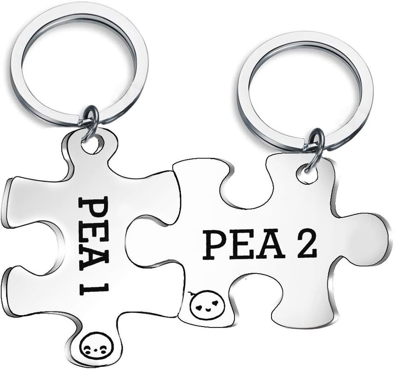 Twins Keychain Set - Two Peas in a Pod Gift for Siblings